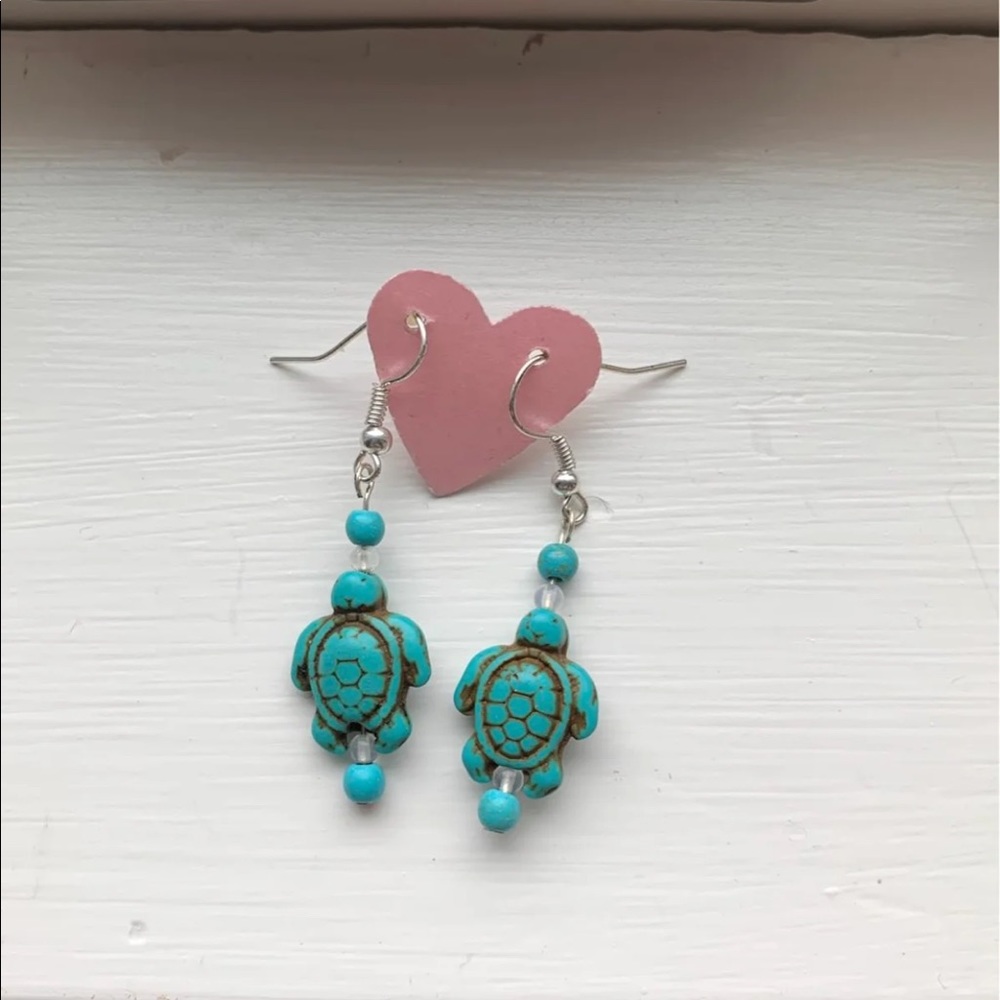 Teal turtle earrings